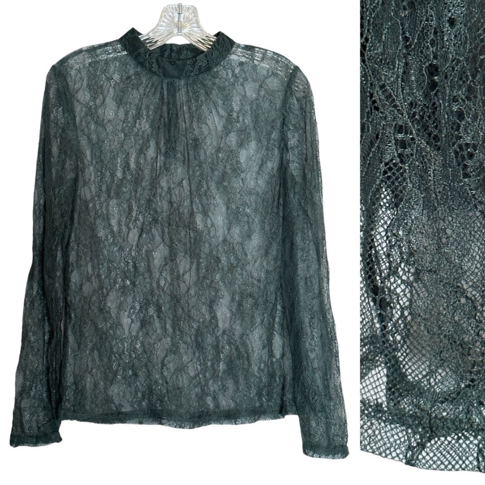 🌺 Chelsea 28 Nordstrom Sheer Lace Deep Teal Overlay Blouse Size S